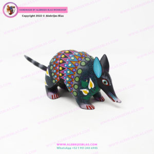 Armadillo Alebrije Tallado en madera pintado a mano II - Imagen 3